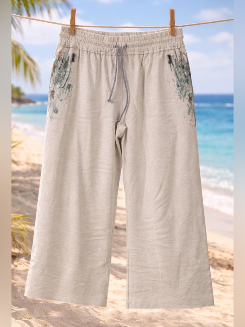 Grey State Cotton & Linen Graphic Print Crop Pants - NWT - Size 3 (US L)